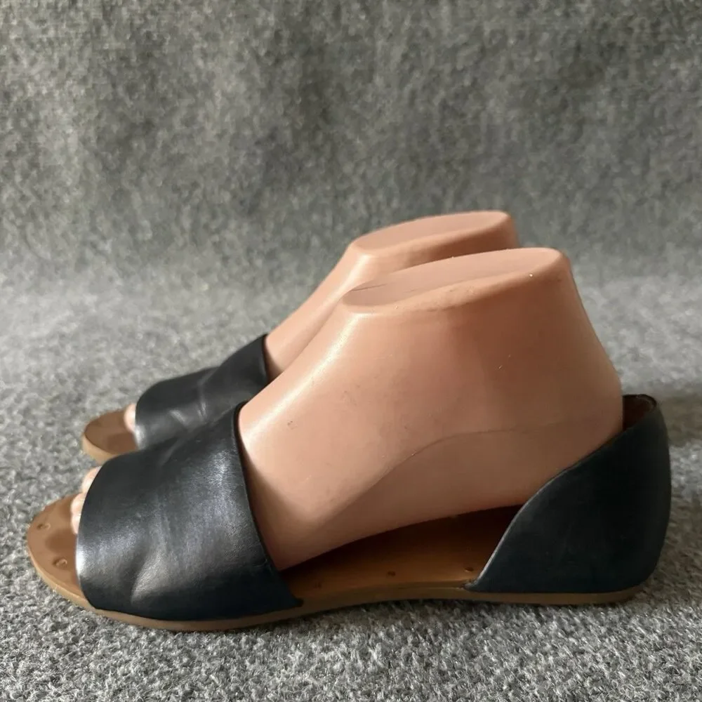Madewell Thea Black Leather d'Orsay Flat Sandals Open Toe Minimalist Shoes 7.5 M